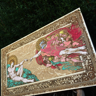 Handcrafted extra-large wooden wall art with gothic Adam design, ideal for dark art lovers.