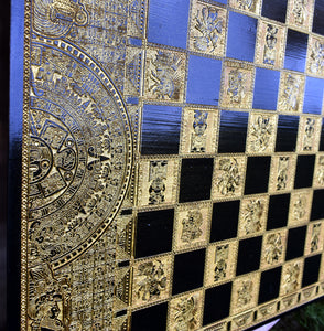 Aztec Chess & Checkers Board Game - Pawns included - A3 Large Size