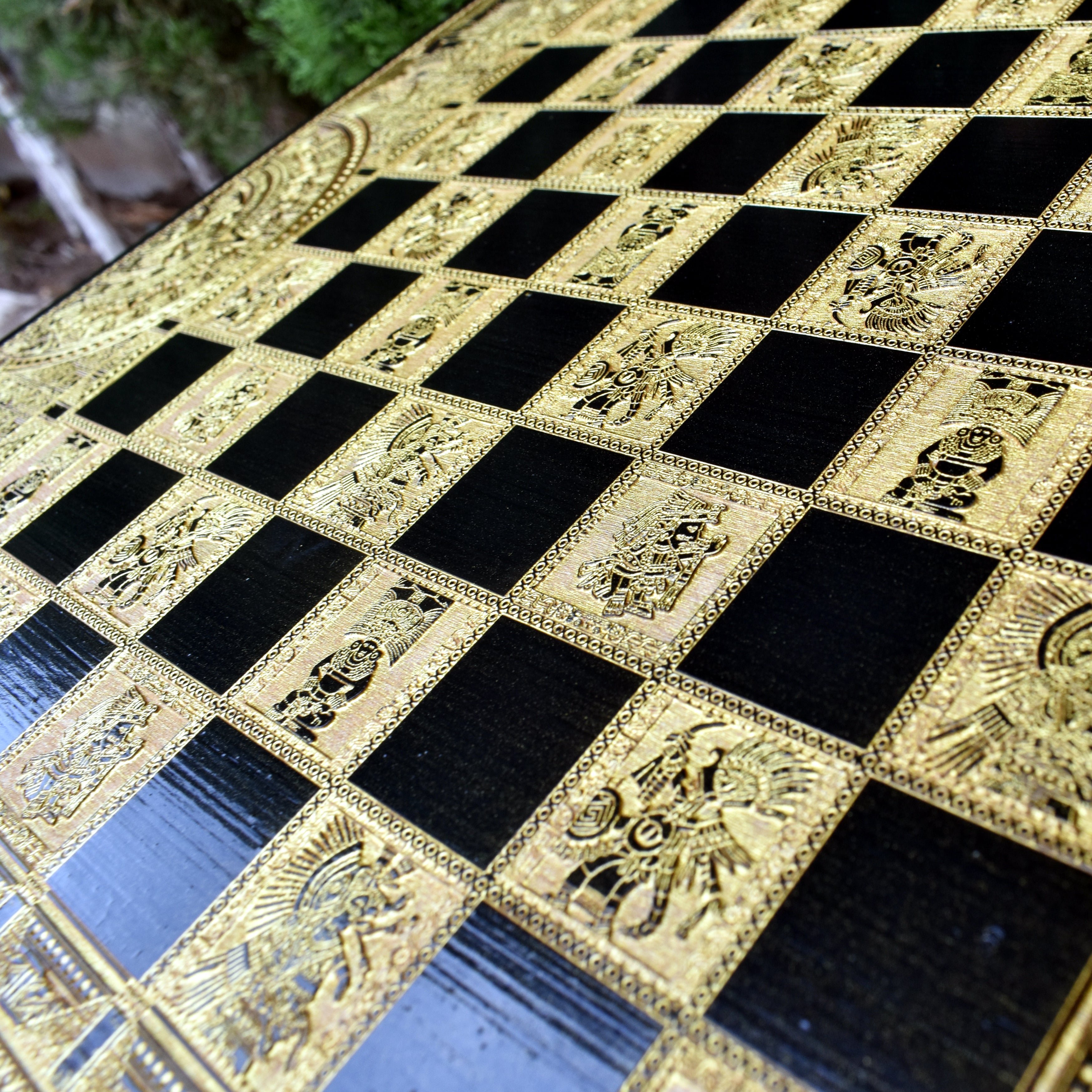 Aztec Chess Board - Black & Gold - A3 Large Size