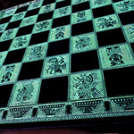 Load image into Gallery viewer, Aztec Chess &amp; Checkers Board Game Set Black &amp; Green - A3 Size -1.25&quot; / 32 mm Square
