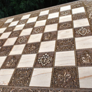 Medieval Wooden Chess Board Game Set - A3 Size - 1.25" / 32 mm Square
