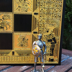 Aztec Calendar Chess & Checkers Board Game Set - Tournament Size Black & Gold 2.12" – 54 mm Square