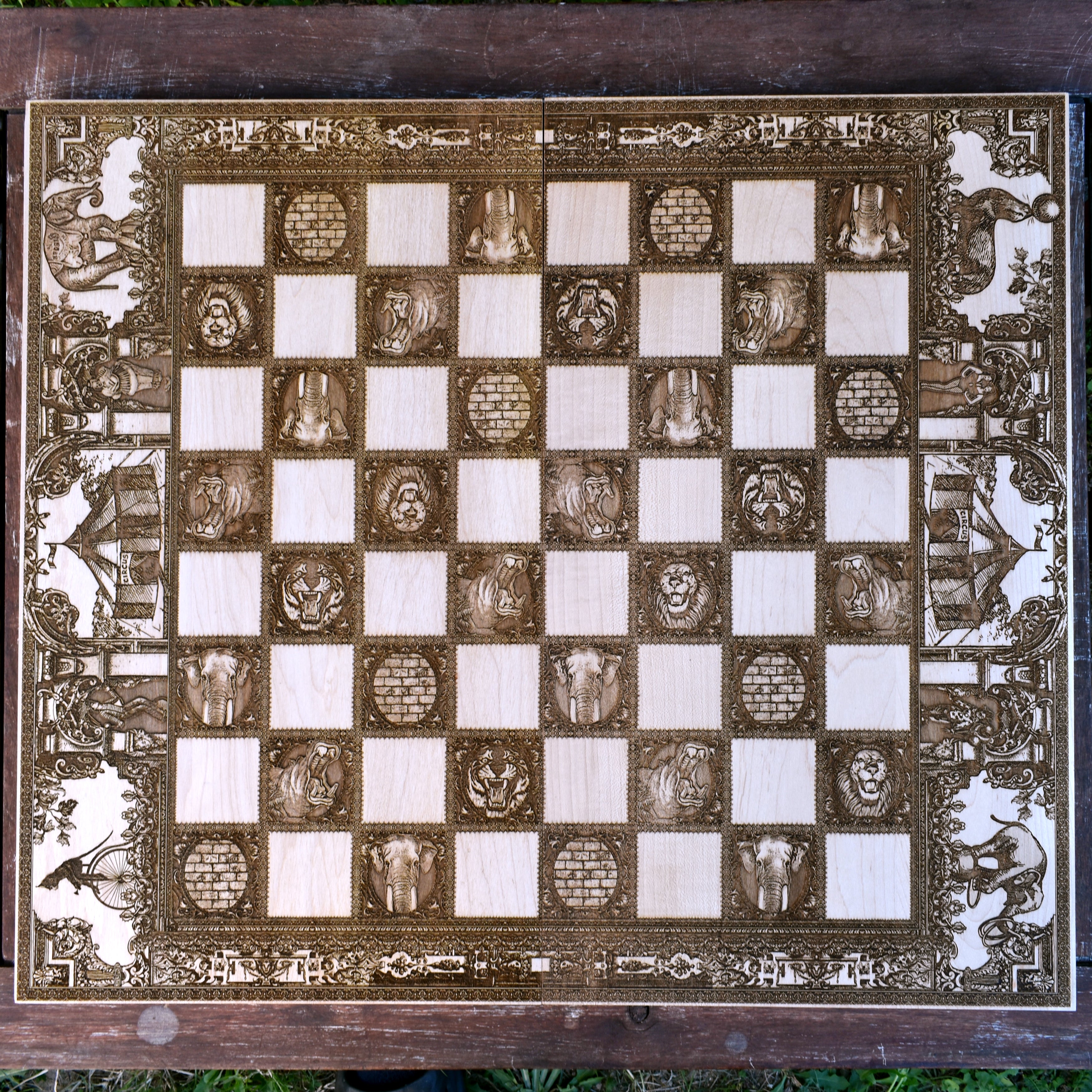 vintage circus chess board