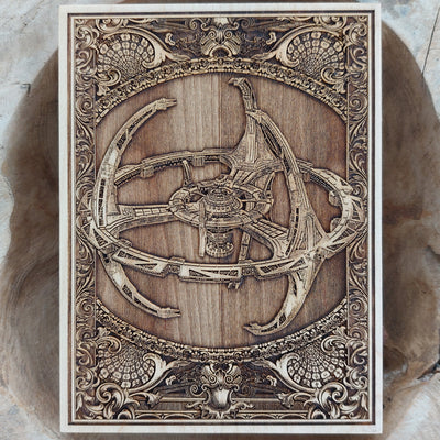 Handmade wooden artwork 'Intergalactic Ship XI Enterprise - Mini' – wood gift for 5 year anniversary, wedding present, gift for him or her, romantic handcrafted decor