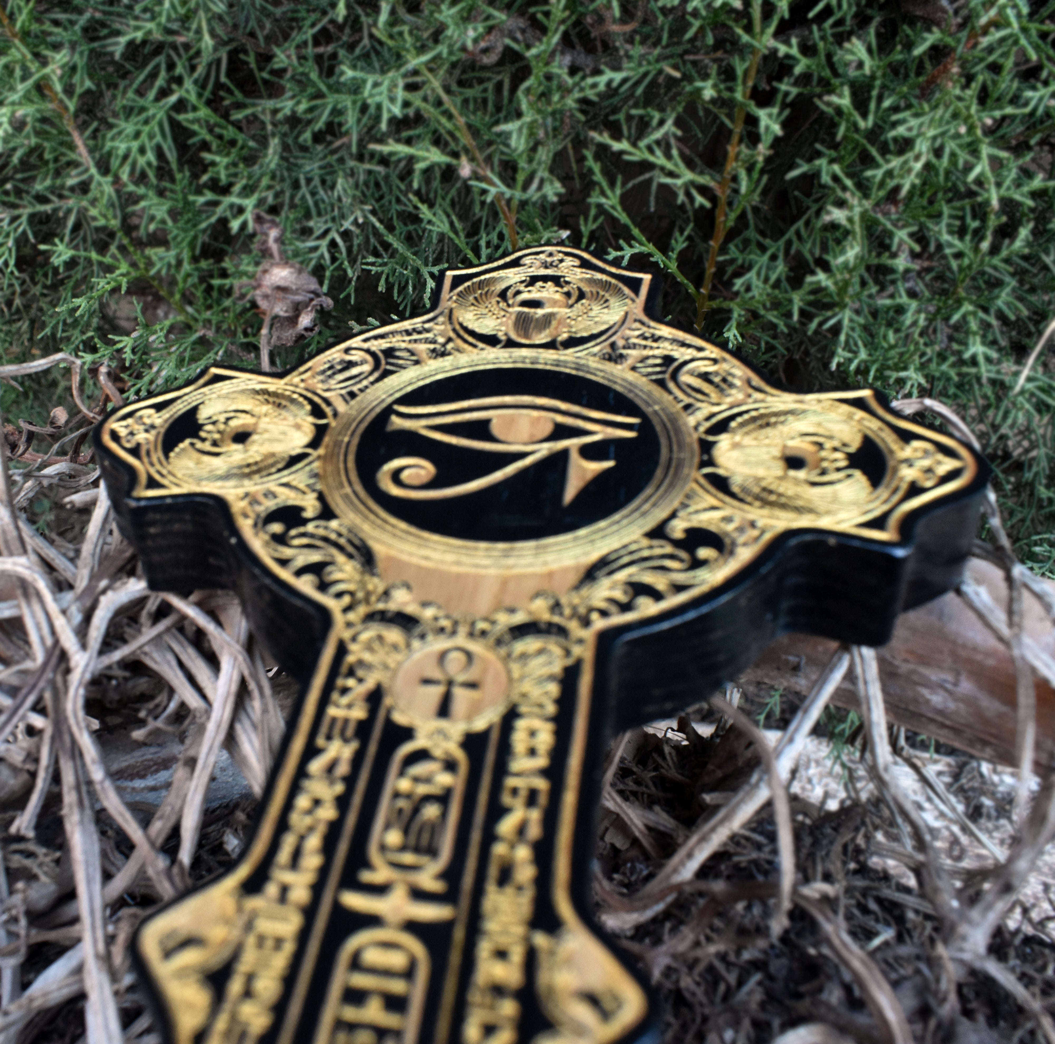 Egypt Carved Wall Hanging Cross Sculpture