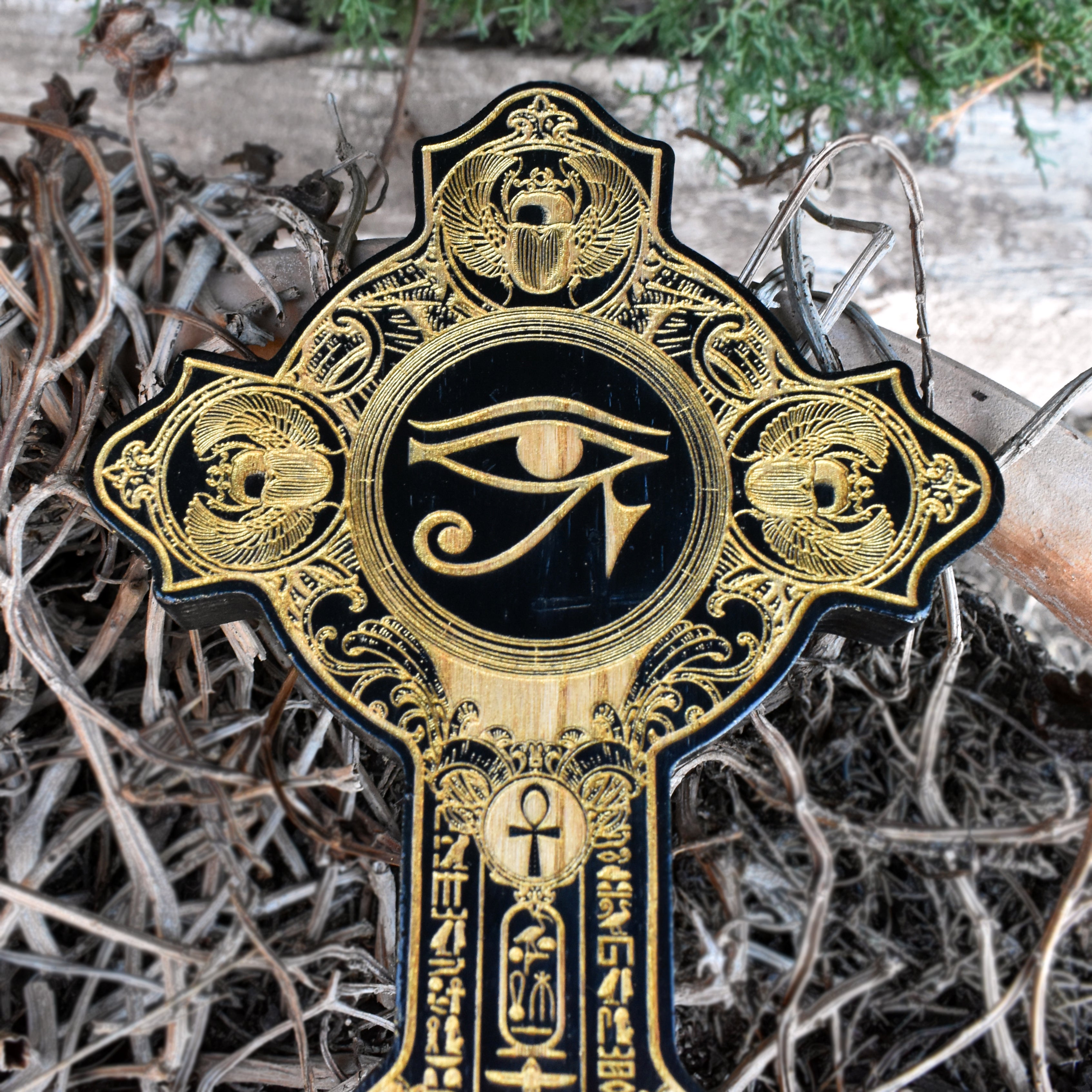Egypt Carved Wall Hanging Cross Sculpture