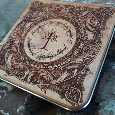 Top view of Lord of the Rings elven design on wireless charger.