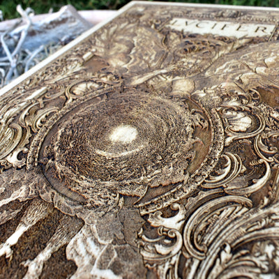 Lucifer woodcut artwork for gothic and horror lovers, great for Satanic temple wall decor or an occult altar centerpiece.