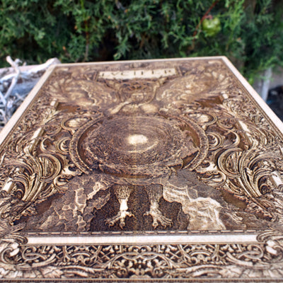 Dark gothic Lucifer artwork on wood, a striking Satanic decor piece for horror enthusiasts and pagan collectors.