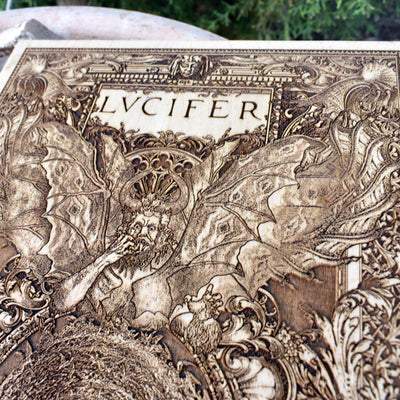 Hand-engraved Satanic art featuring the Devil himself, designed for gothic, occult, and horror-themed interiors.