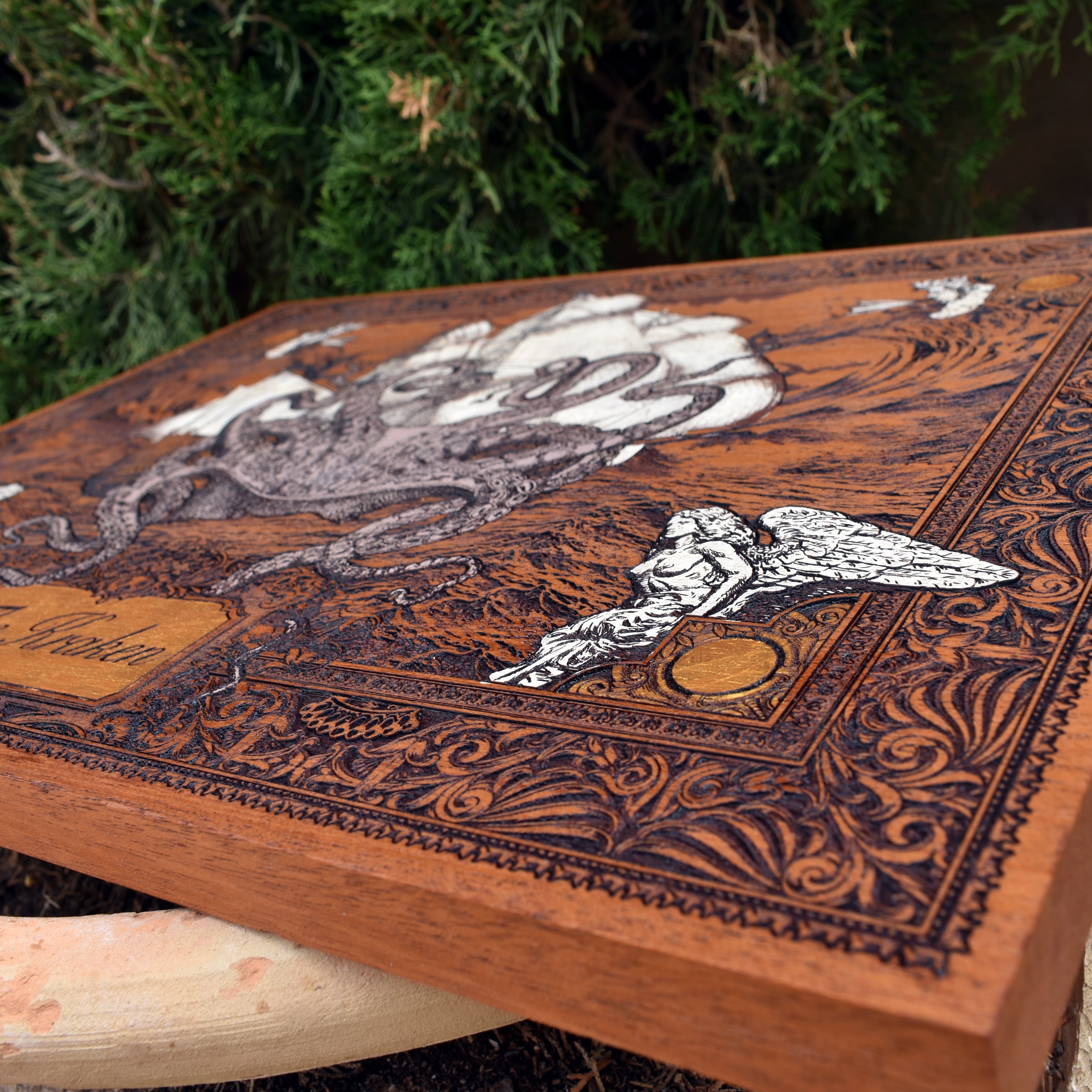 The Kraken Cedar Wood - Large Hand Painted