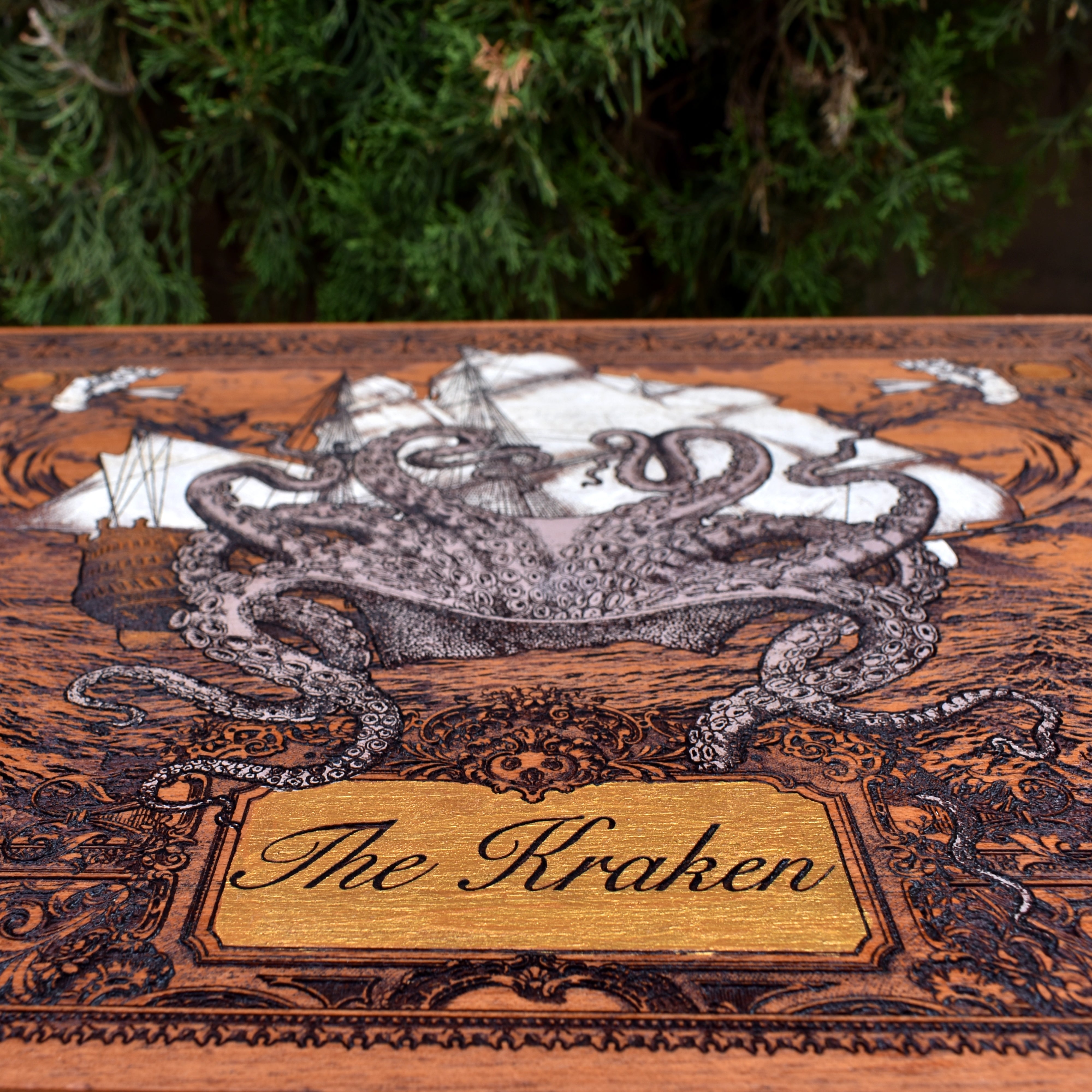 The Kraken Cedar Wood - Large Hand Painted