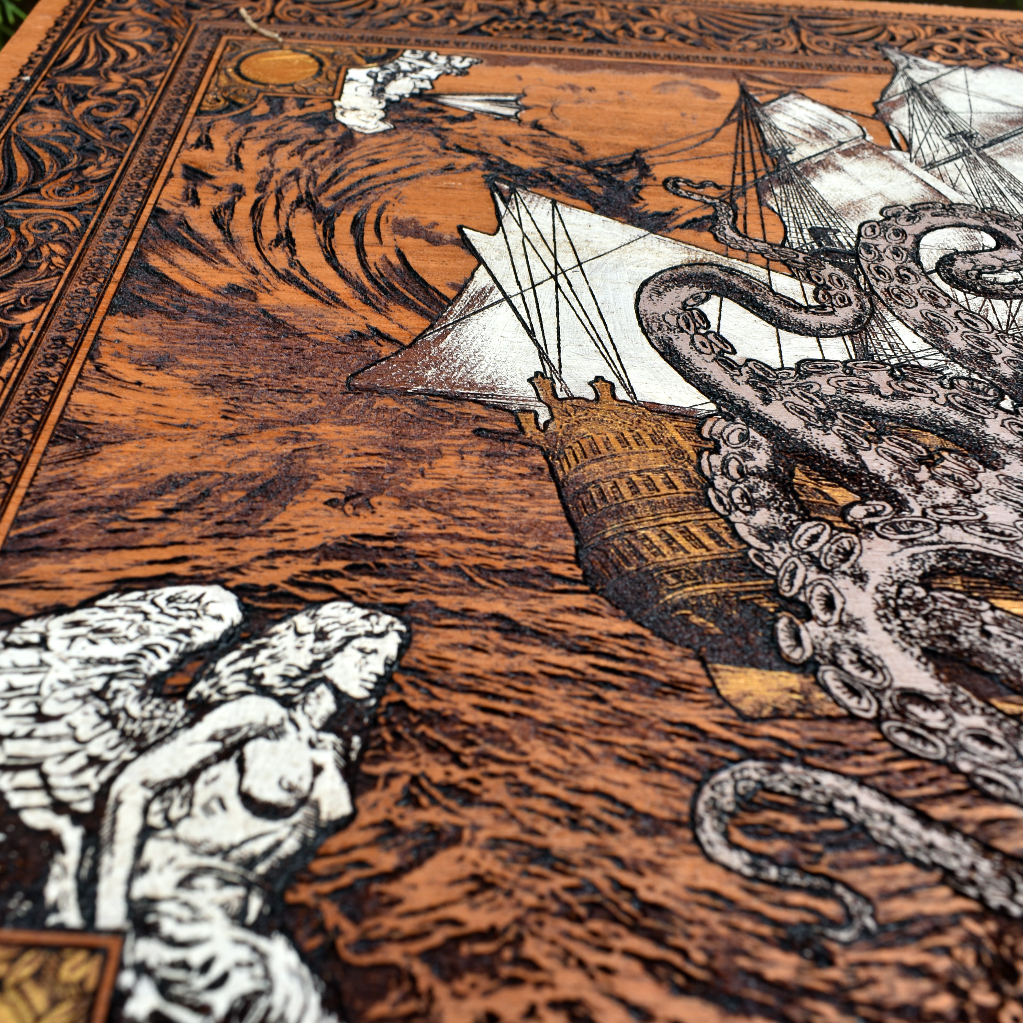 The Kraken Cedar Wood - Large Hand Painted