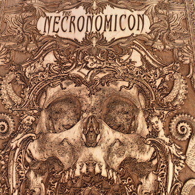 Handmade wood art inspired by the Necronomicon and Lovecraft
