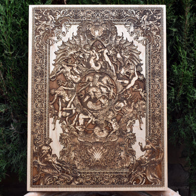 Nautical Neptune god wall art in laser-engraved wood design