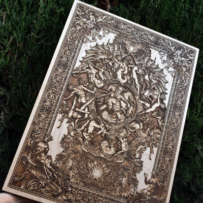 Ocean mythology wood decor featuring Neptune god of the sea