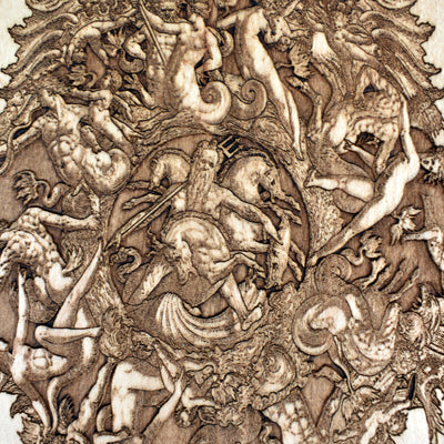 Premium Neptune nautical wood carving, ocean-inspired engraved artwork for maritime wall decor and sea lovers.