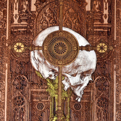 Gothic engraved wood art – gothic art, engraved wood, dark fantasy, skeleton design, artisan crafted