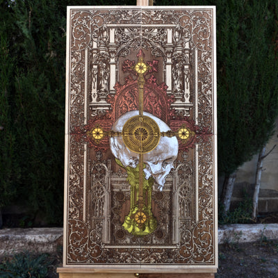 Religion - Mega Large - 4 Wood Pieces – gothic art, engraved wood, dark fantasy, skeleton design, artisan crafted