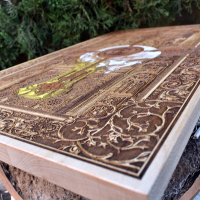 Gothic engraved wood art – gothic art, engraved wood, dark fantasy, skeleton design, artisan crafted