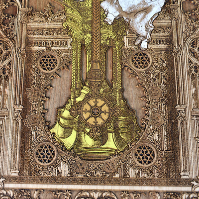 Gothic engraved wood art – gothic art, engraved wood, dark fantasy, skeleton design, artisan crafted