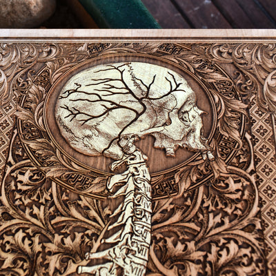 Original hand-painted skull and spine wood art for dark anatomy lovers.