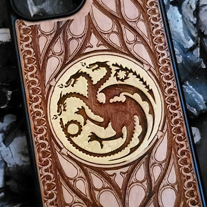 iPhone & Samsung Galaxy Wood Phone Case - Targaryen Game of Thrones Hand Painted