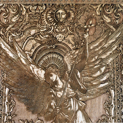 Rustic wood Saint Michael wall art - guardian angel protection plaque.