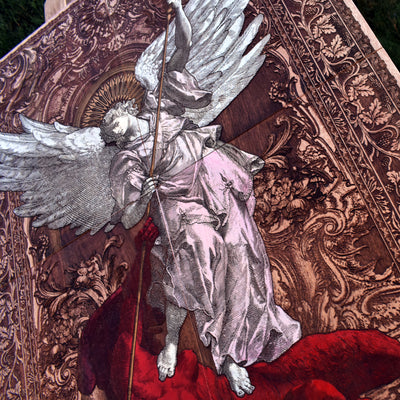 Gothic engraved wood art – gothic art, engraved wood, dark fantasy, skeleton design, artisan crafted