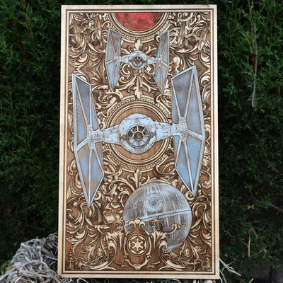 Intergalactic Spaceships I Star Wars - Triptych Star Wars engraved wood phone case