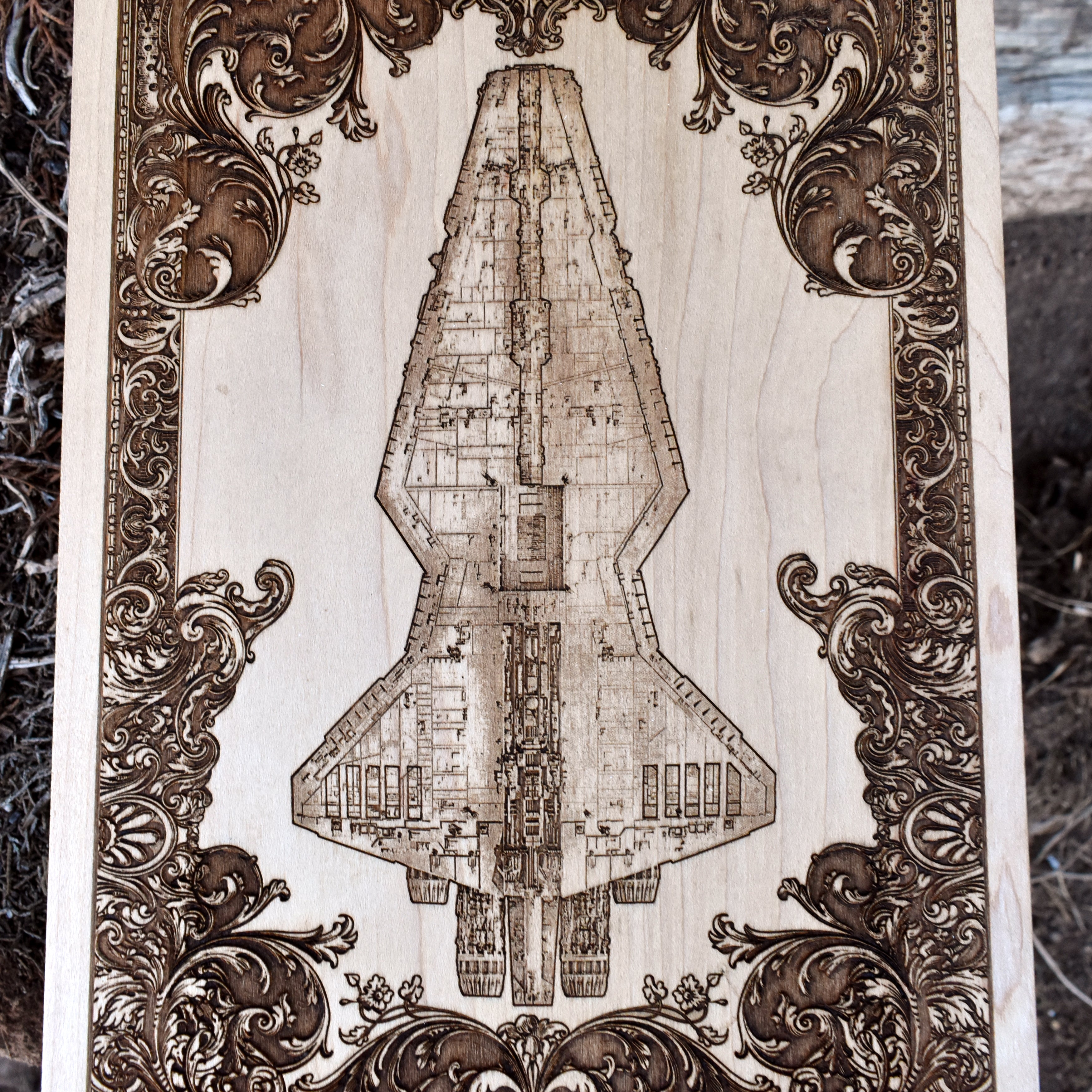 Star Wars wood wall decor - detailed laser engraving of an iconic starship.