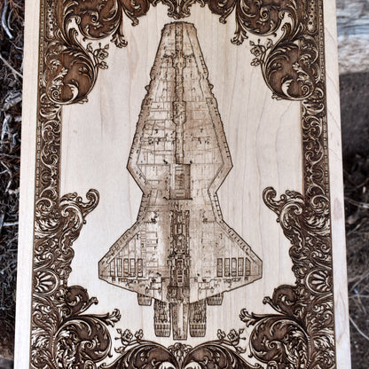 Star Wars wood wall decor - detailed laser engraving of an iconic starship.