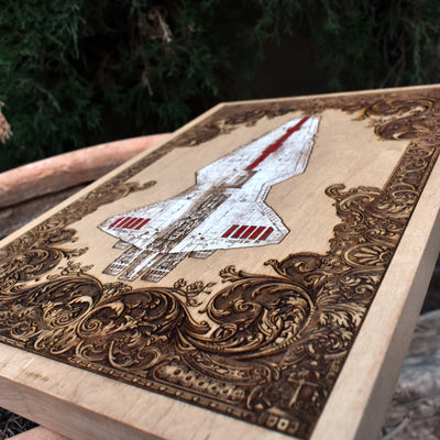 Intergalactic Ship XII Star Wars - Medium Hand Painted Star Wars engraved wood phone case