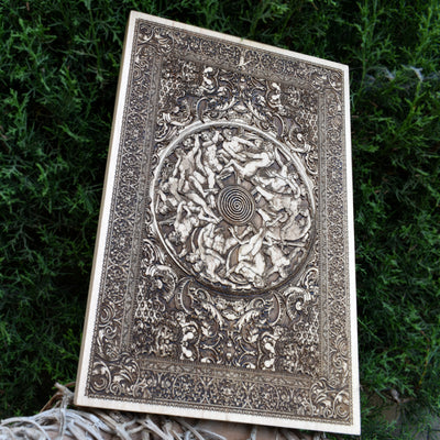 Medieval battle engraving on wood, capturing the intensity of historic warfare. A unique wooden wall art piece for collectors and medieval enthusiasts.