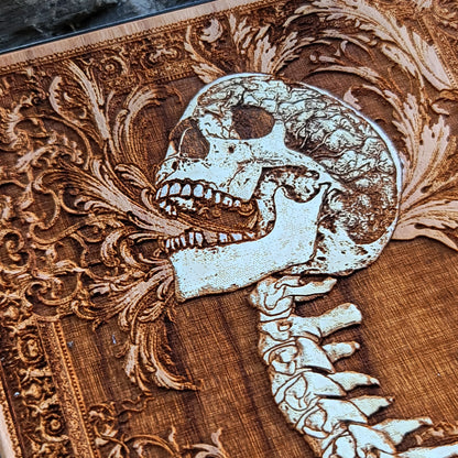 iPhone & Galaxy charging on hand-painted Gothic human skull wireless charger – fast, efficient charging