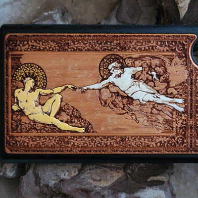 Adam and Eve gothic artwork engraved on a wooden phone case, compatible with iPhone and Samsung Galaxy