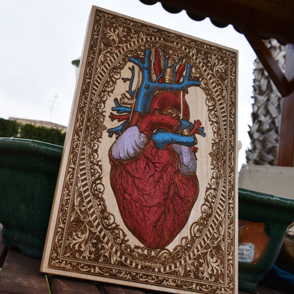 Anatomical heart wall art on wood – perfect 5-year anniversary gift
