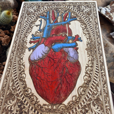 Gothic anatomical heart wood engraving – medical-inspired art