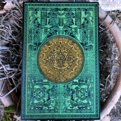 Aztec Calendar - Medium Black Paint - Green & Gold Pigment
