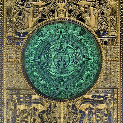 Aztec Calendar - Medium Black Paint - Gold & Green Mica