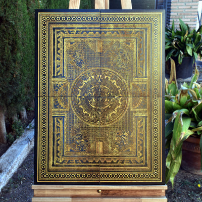 Aztec Calendar version II - Mega Size - 4 Wood Pieces – gothic art, engraved wood, dark fantasy, skeleton design, artisan crafted