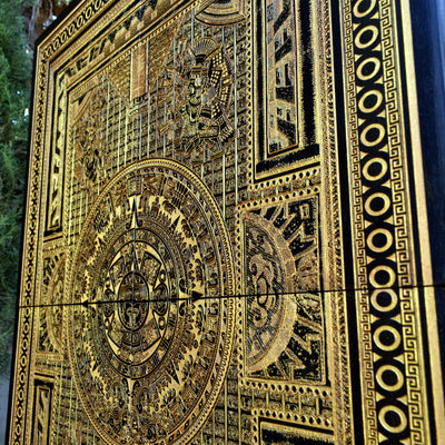 Gothic engraved wood art – gothic art, engraved wood, dark fantasy, skeleton design, artisan crafted