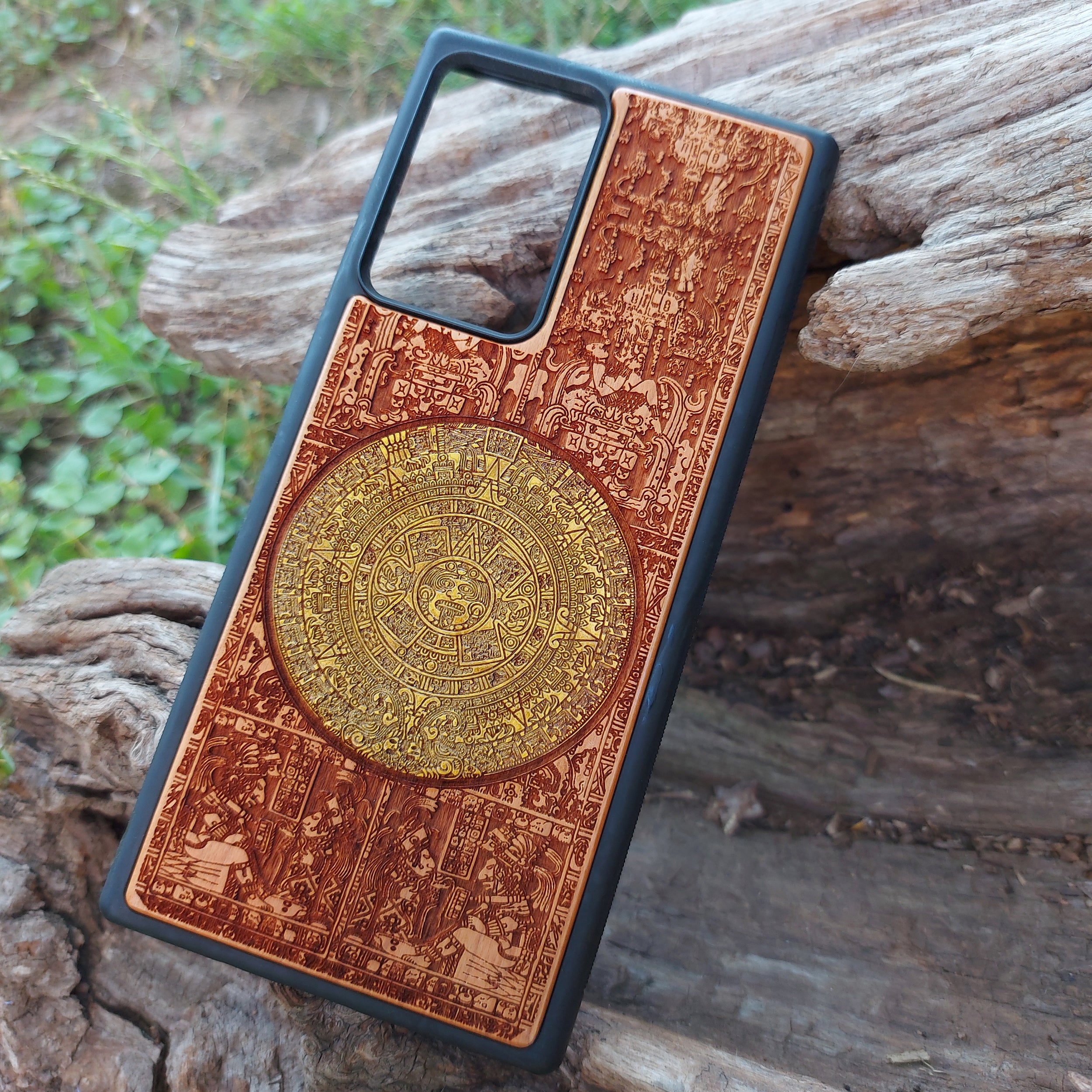 aztec calendar wood phone case