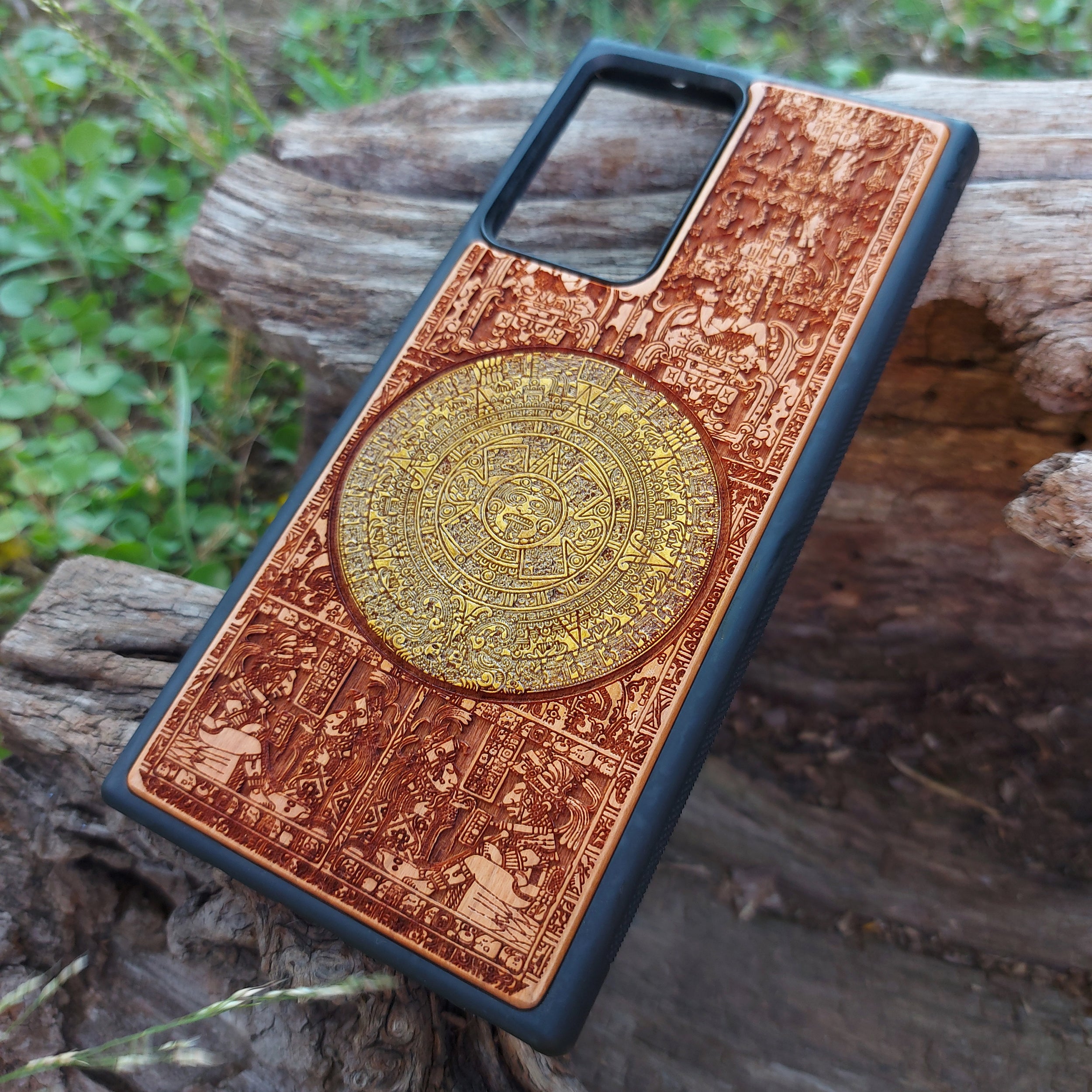aztec calendar wooden phone case