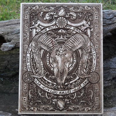 Handmade wooden artwork 'Baphomet Mini' – wood gift for 5 year anniversary, wedding present, gift for him or her, romantic handcrafted decor