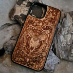 Load image into Gallery viewer, iPhone &amp; Samsung Galaxy Wood Phone Case - Skeleton Artwork &quot;Baphomet&quot;
