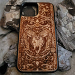 Load image into Gallery viewer, iPhone &amp; Samsung Galaxy Wood Phone Case - Skeleton Artwork &quot;Baphomet&quot;

