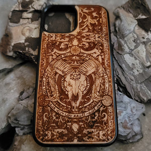 iPhone & Samsung Galaxy Wood Phone Case - Skeleton Artwork "Baphomet"
