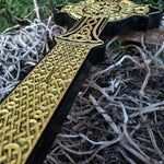 Load image into Gallery viewer, Carved Wall Hanging Celtic Cross Sculpture

