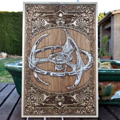 Hand-painted anatomical spaceship wall art inspired by the Star Trek Enterprise.
